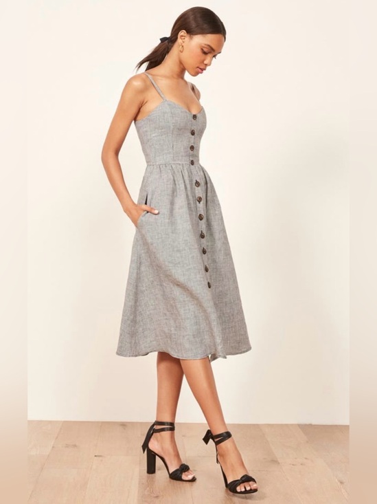 Reformation Dresses & Skirts - SOLD!!!!!!Reformation Thelma Linen Midi Dress Size 8 Black Buttons Sundress